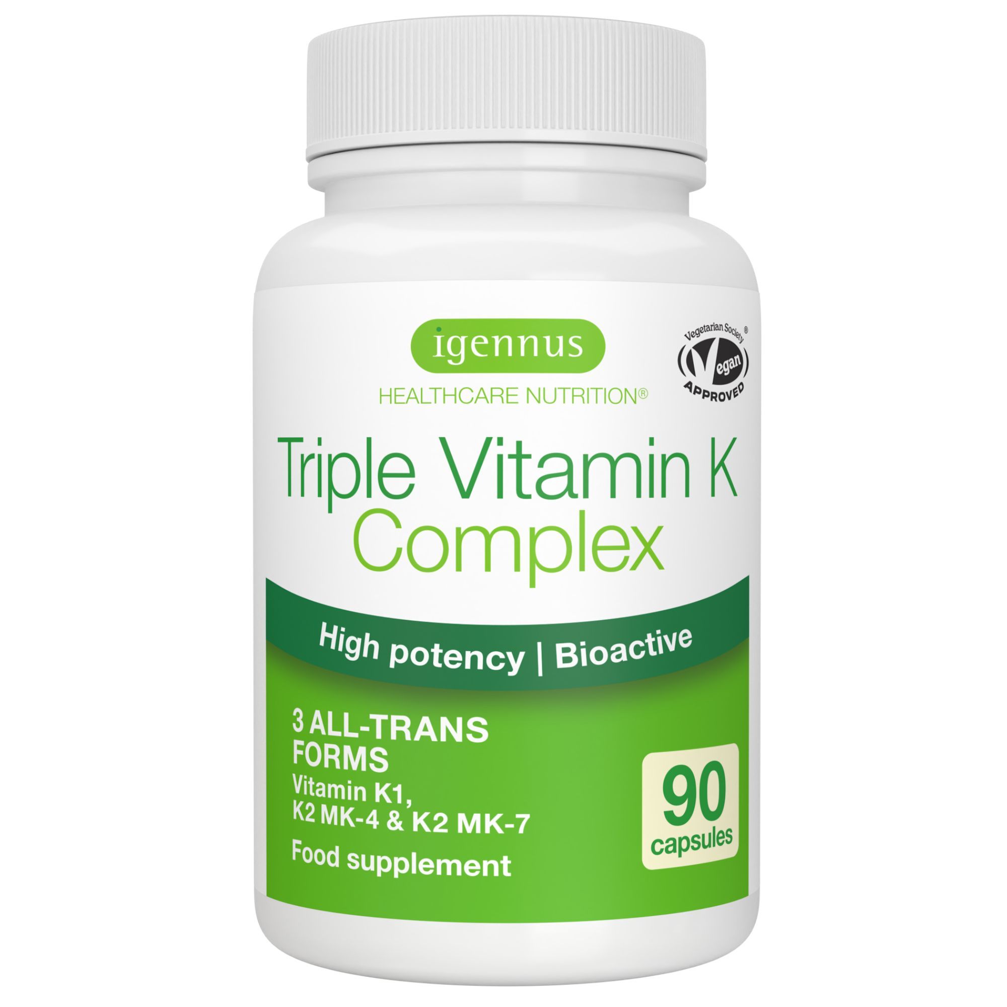 Igennus Vitamina K Complesso con K2 MK-7, MK-4, K1 2700mcg alta Potenza, Formula Completa, All-Trans