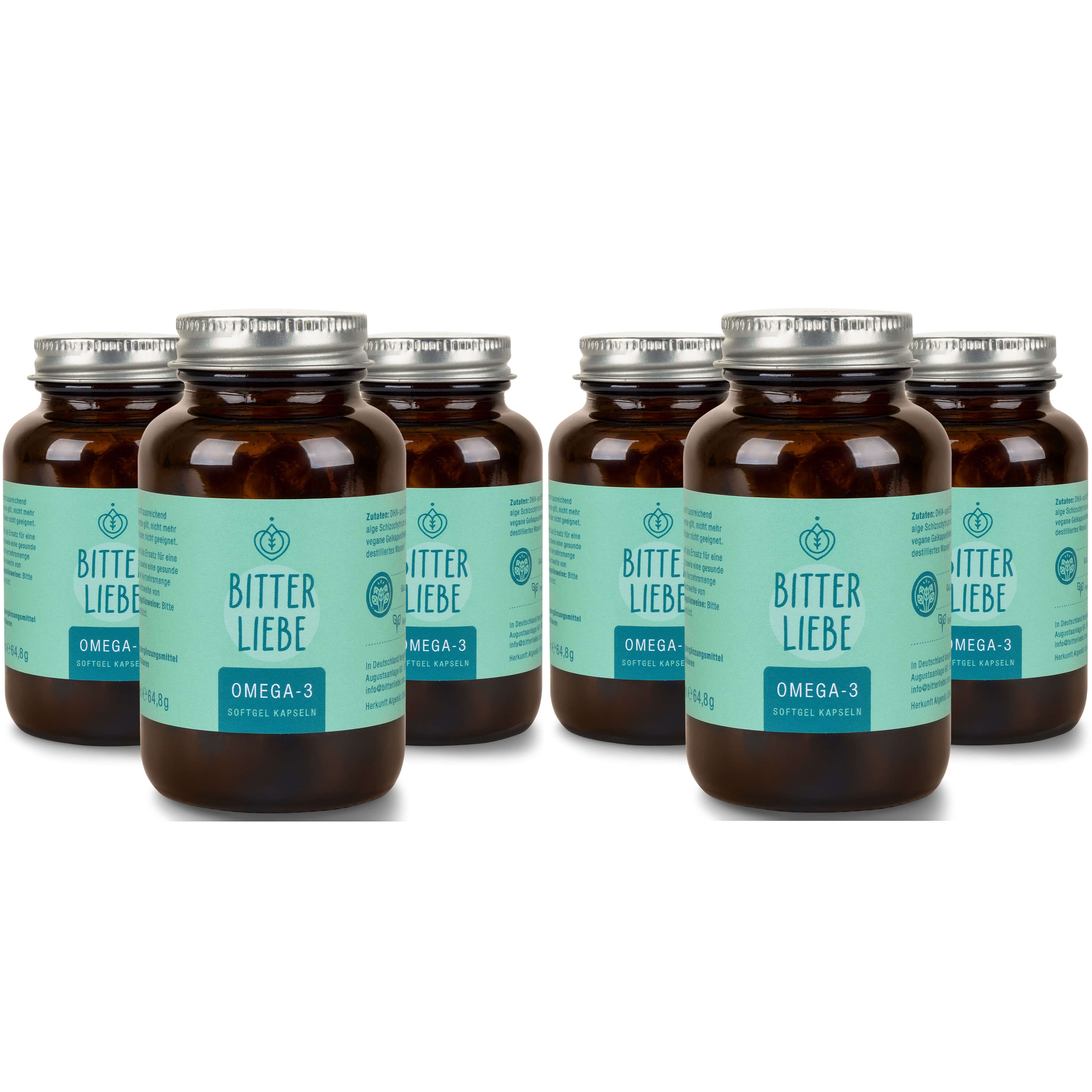 BitterLiebe - Omega-3 Kapseln vegan und hochdosiert - aus pflanzlichen Algenöl - Omega-3-Fettsäuren