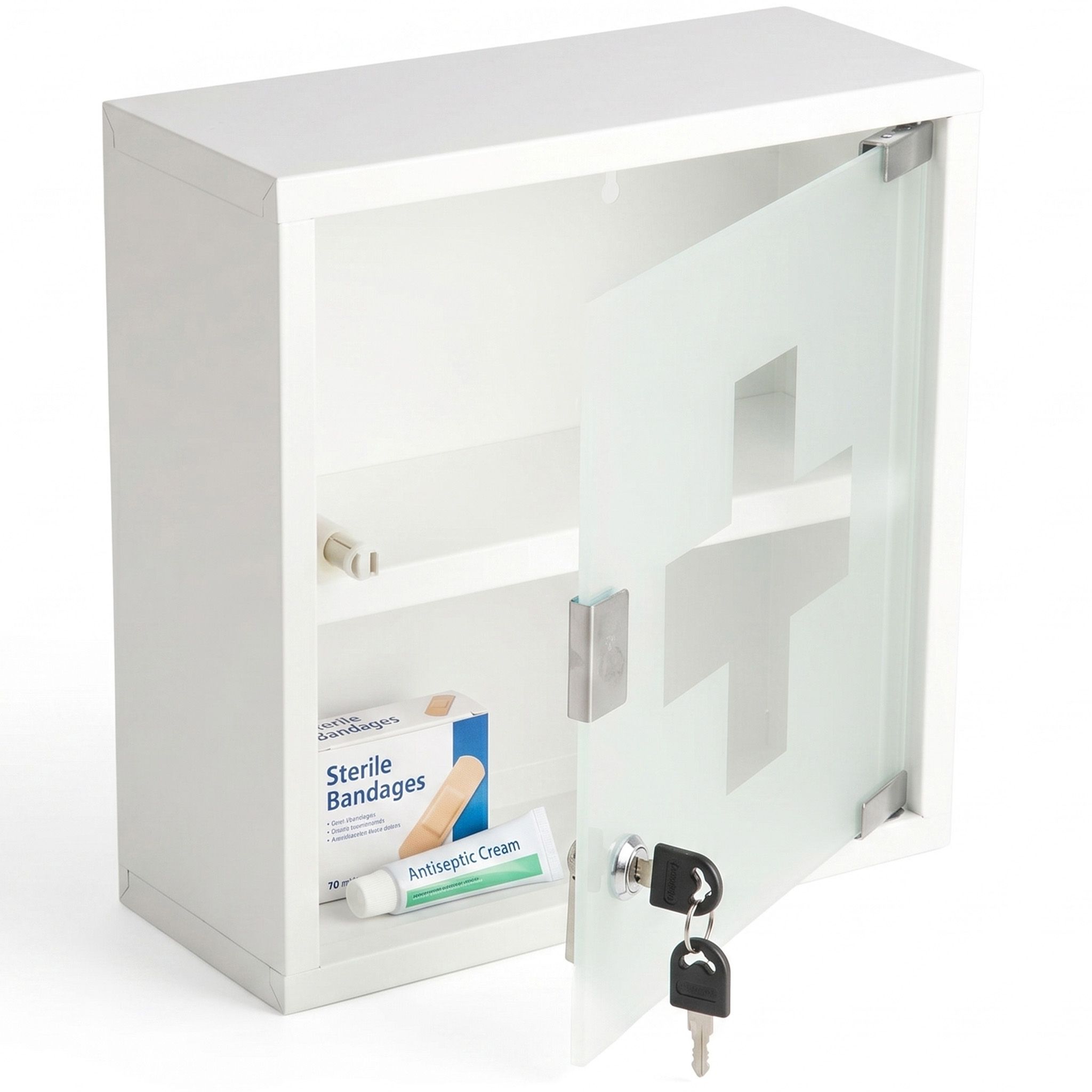 KARAT Medizinschrank Allen - Abschließbarer Arzneischrank mit Glastür Weiß 30 x 30 cm 2 Fächer