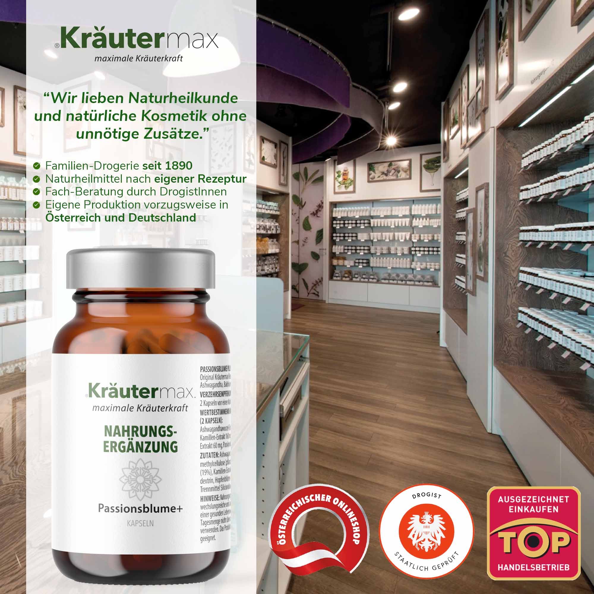 Kräutermax Passionsblume plus Ashwagandha, Baldrianwurzel und Hopfen Kapseln