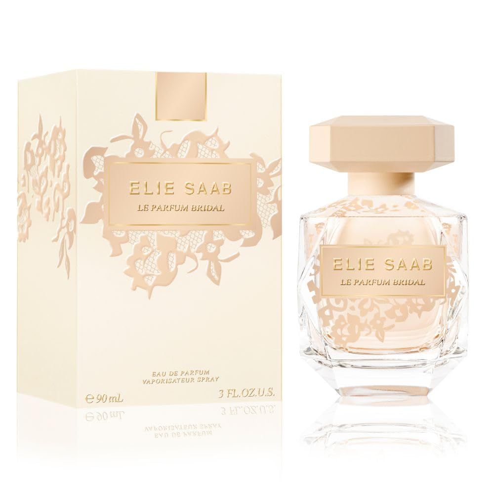 ELIE SAAB Le Parfum Bridal Flakon und Verpackung. Quadratisch, beige. 90 ml, 3 FL.OZ. U.S.