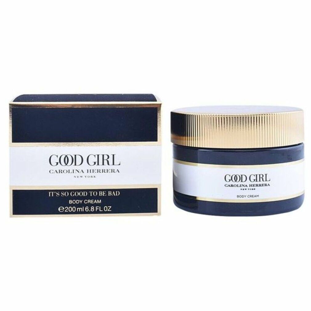 Körpercreme-Tiegel und Verpackung. Schwarze und goldene Box mit "Good Girl" Schriftzug.