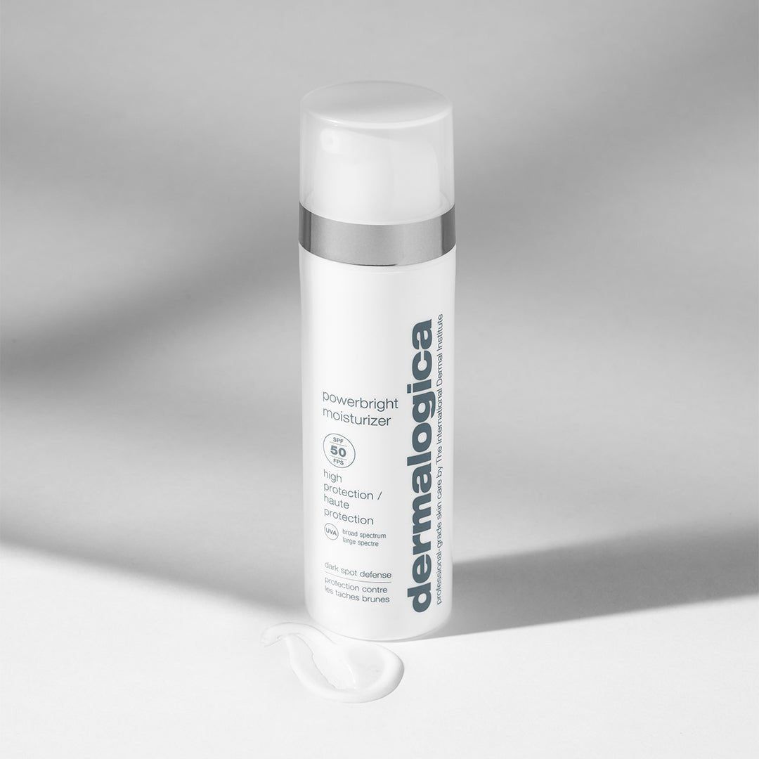 Dermalogica PowerBright TRx Moisturizer SPF 50 Flakon mit Pumpspender und Produktprobe.