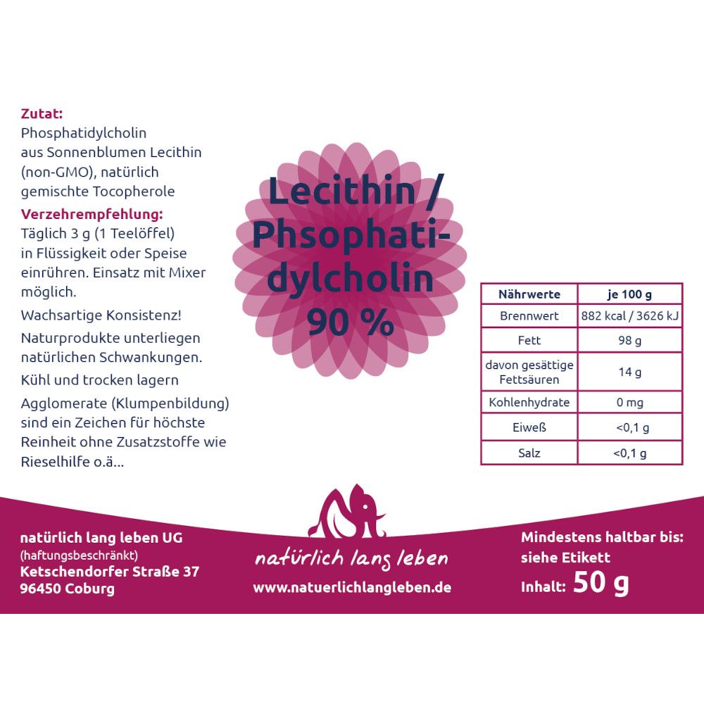 natürlich lang leben Lecithin / Phosphatidylcholin 90 % 50 g