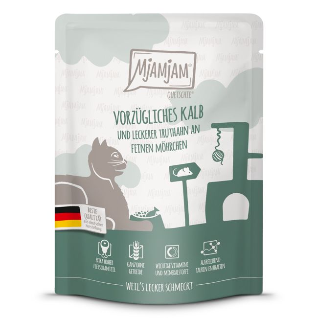 MjAMjAM - Quetschie vorzügliches Kalb & Truthahn an leckeren Möhrchen 300 g Futter