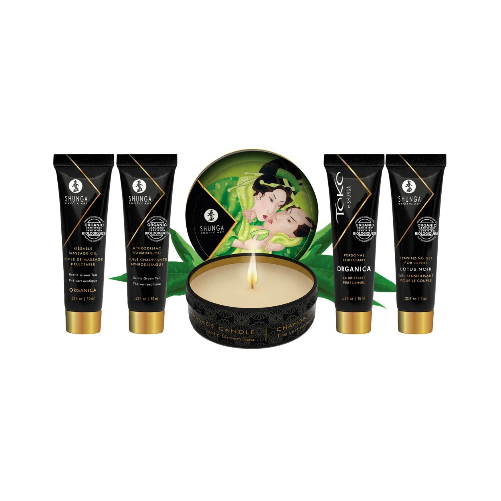 "Geishas Secret Kit Organica" Massage-Set mit Kerze, Gleitgel und Ölen | 5-teilig | Shunga