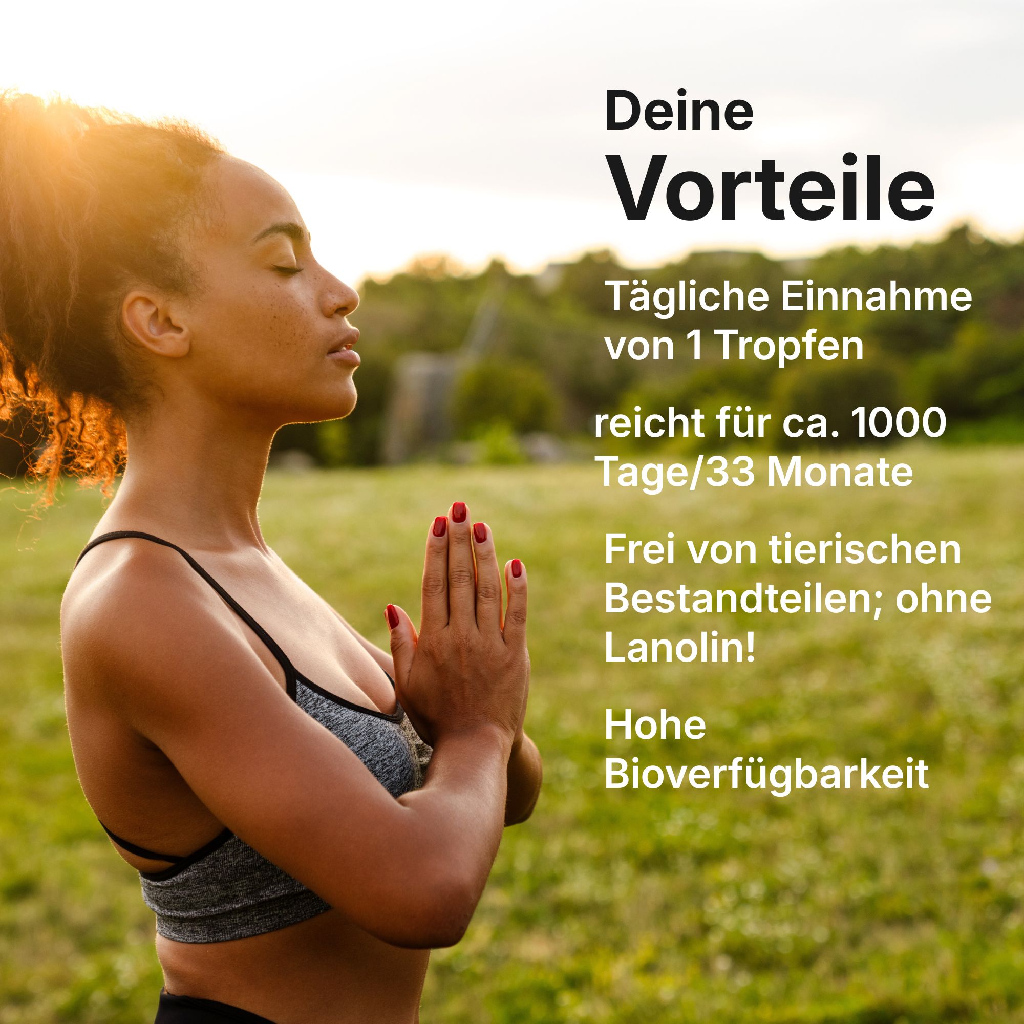 Braune Glasflasche mit Pipette, nuimi Vitamin D3 K2 Tropfen, mit 100% Vegan Siegel.