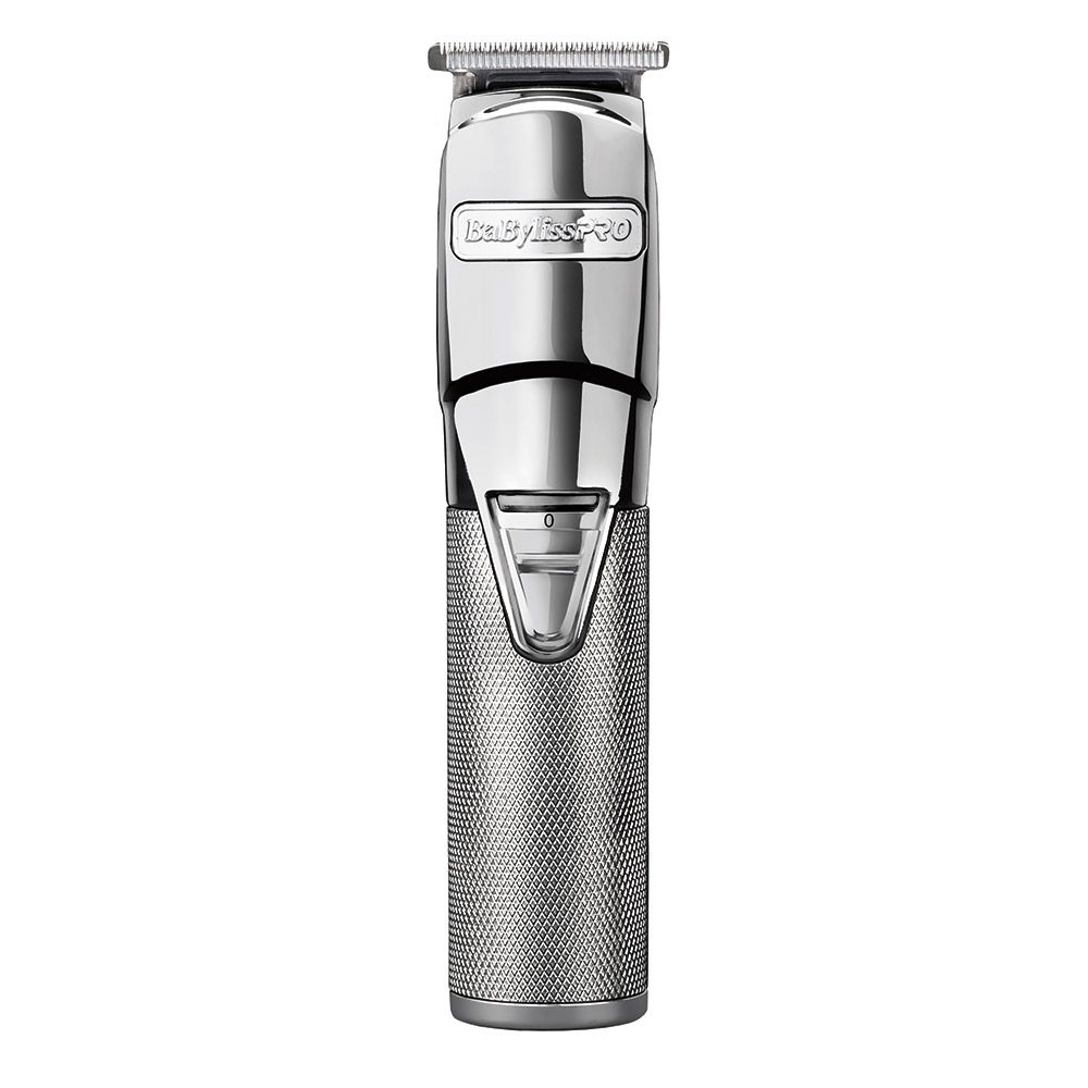 Silberfarbene Haarschneidemaschine mit geriffelter Oberfläche am Griff. BaByliss Pro Logo sichtbar.