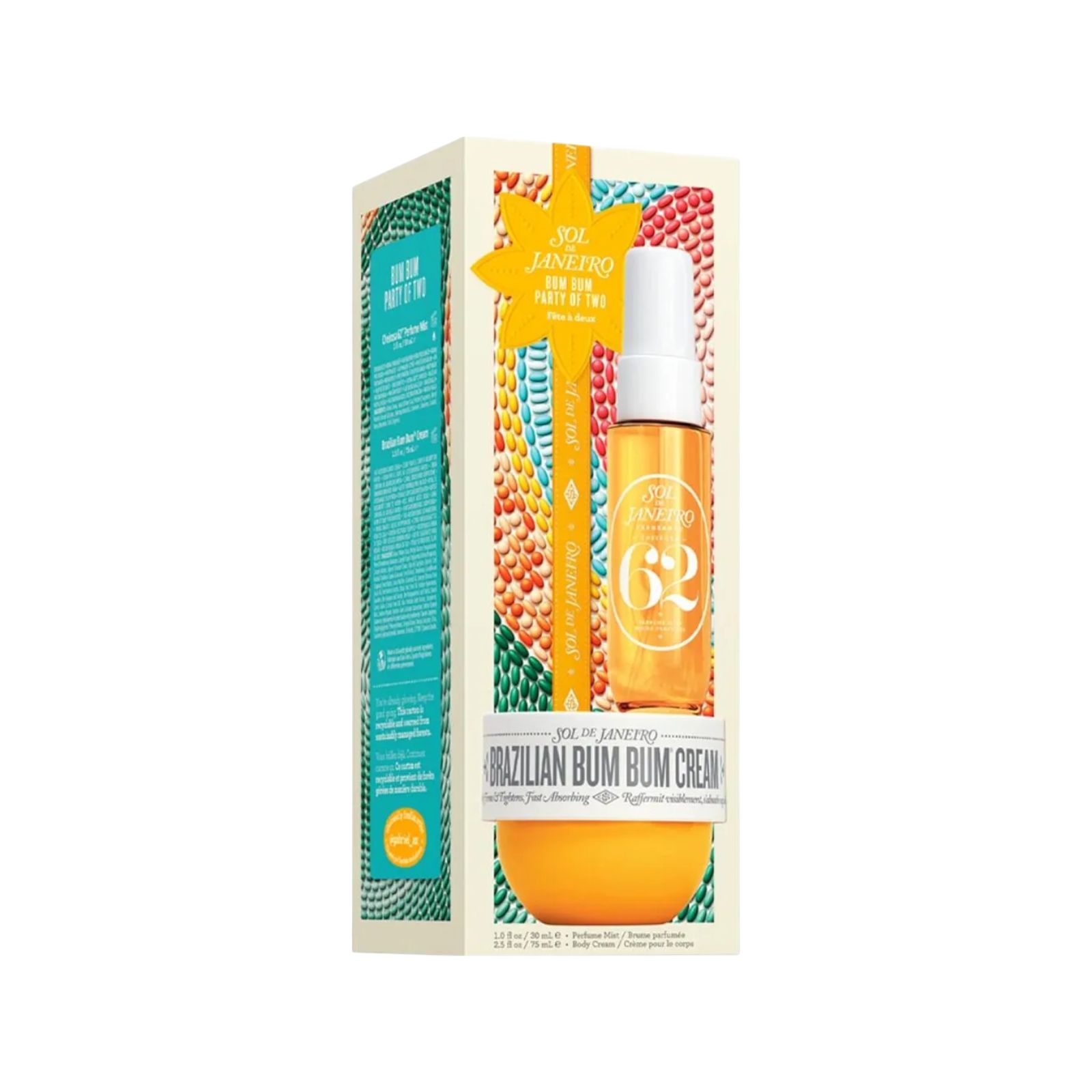 Geschenkset mit Sprayflasche, Creme und Stern-Dekoration. Verpackung mit Produktnamen und Markennamen.