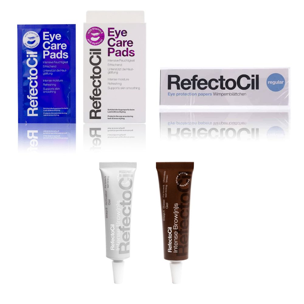 RefectoCil Base Gel Schokobraun & Activator Wimpernblättchen Eye Care Pads Set 15 ml Creme
