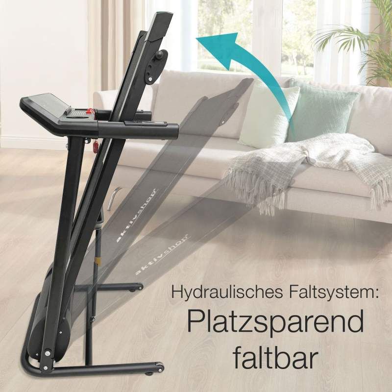 aktivshop Laufband mit Motor: Klappbares Laufband mit Hydraulikfaltsystem für zuhause, Indoortrainer