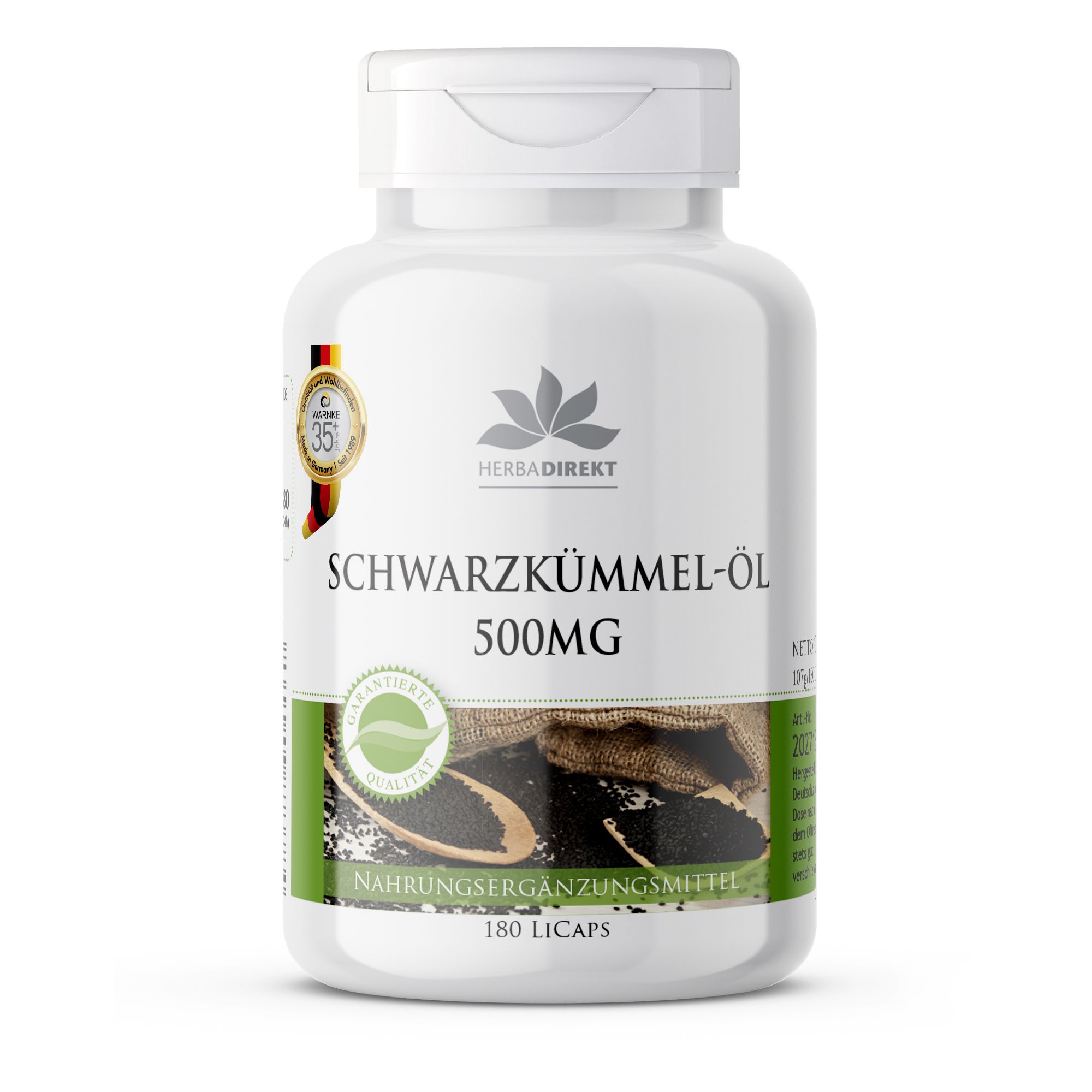 Warnke Vitalstoffe | Schwarzkümmel-Öl 500mg kaltgepresst 180 St Kapseln