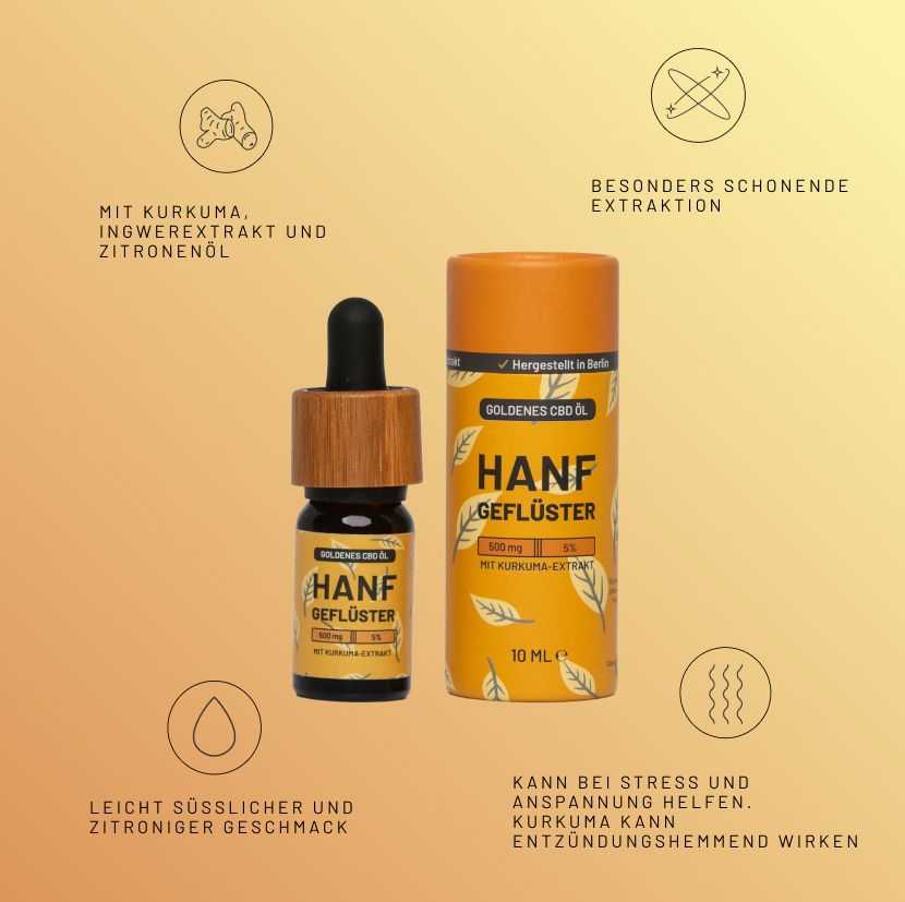 Hanfgeflüster Goldenes CBD Öl 5% 10 ml Tropfen zum Einnehmen