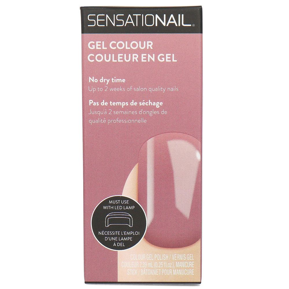 Sensationail Farb-Gel-Nagellack-Verpackung. Rosa Farbton, Produktabbildung. Text: Gel Colour, No dry time, bis zu 2 Wochen Haltbarkeit.