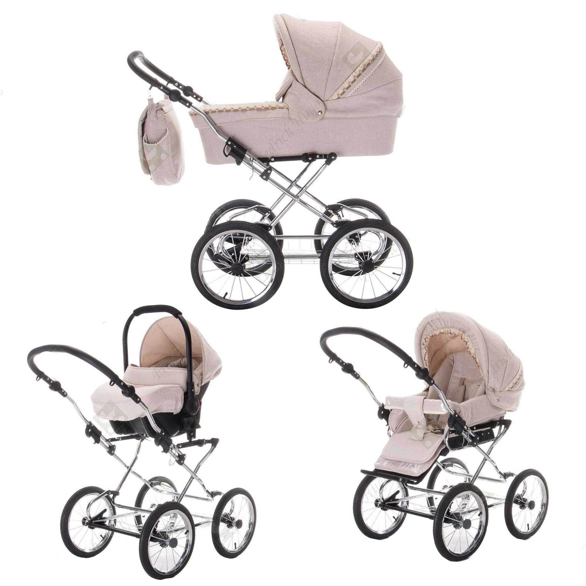 Friedrich Hugo Natureline 3 in 1 Kinderwagen Set Öko Nostalgie Kinderwagen, Elisabeth Creme