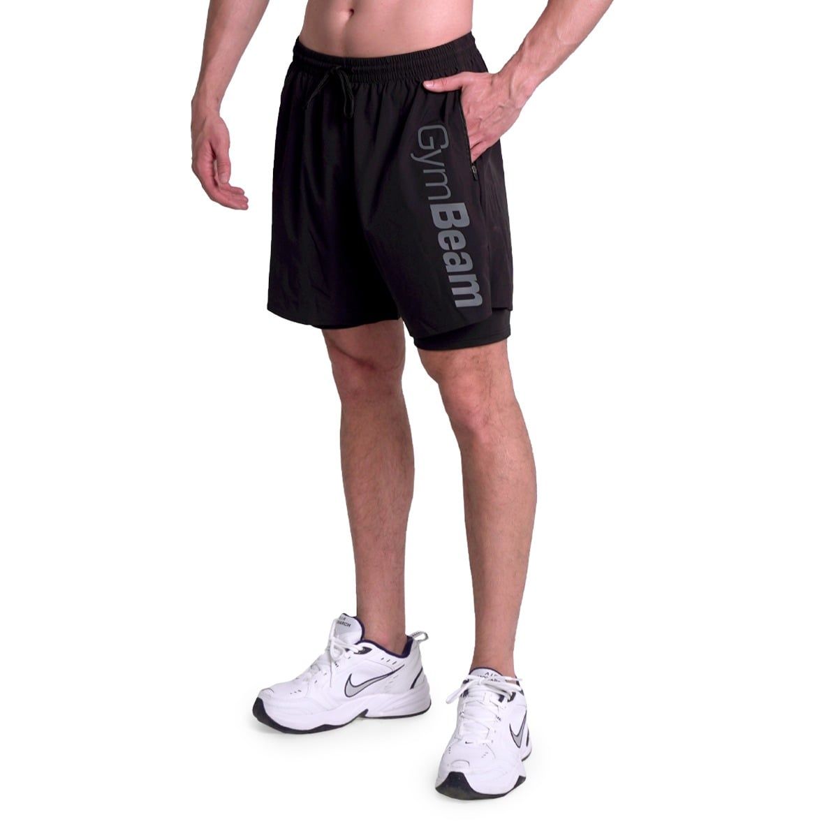 GymBeam Shorts Herren 2in1 mit Gummizug und Reißverschlusstaschen Essence Schwarz 1 St