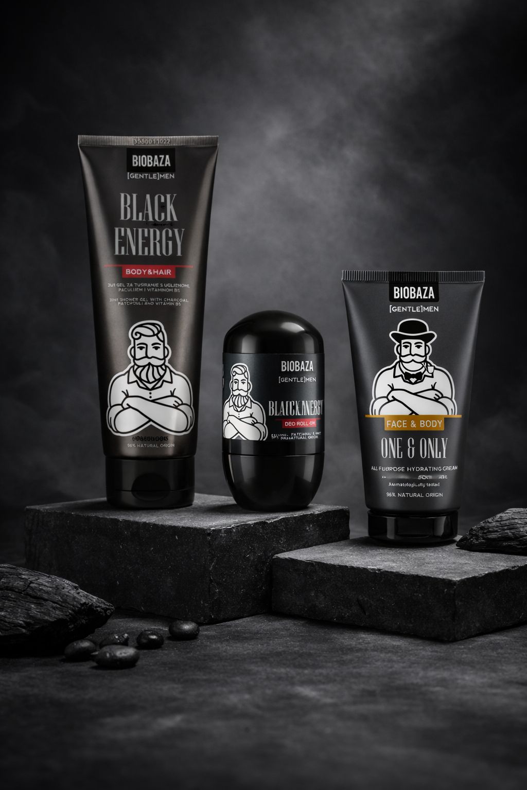 Biobaza Gentlemen Black Energy Geschenkset – Herren Pflegeset mit Duschgel, Deo & Gesichtscreme 3 St