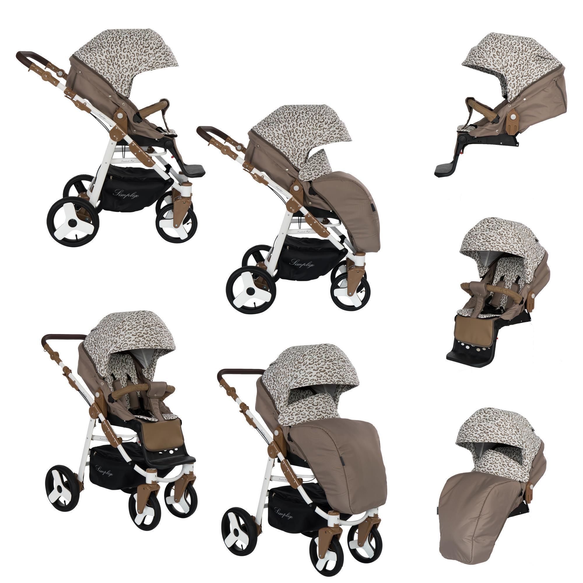 Friedrich Hugo Simpligo 3 in 1 Kinderwagen Set Luftreifen, Leopard Beige (Stoff)