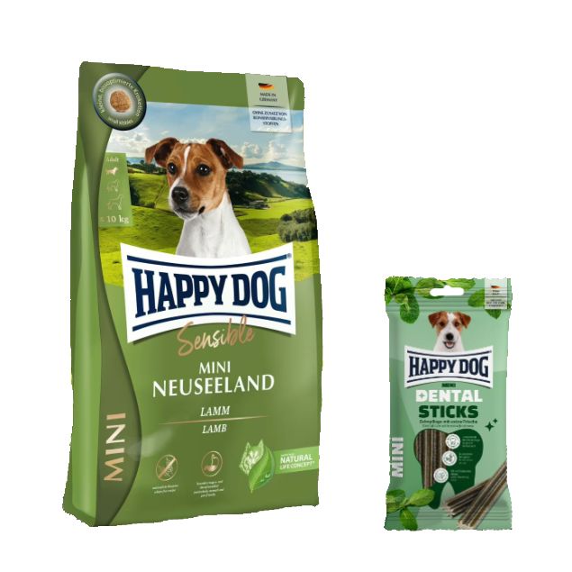 Happy Dog Supreme Mini Neuseeland + Dental Sticks für Hunde 4,1 kg