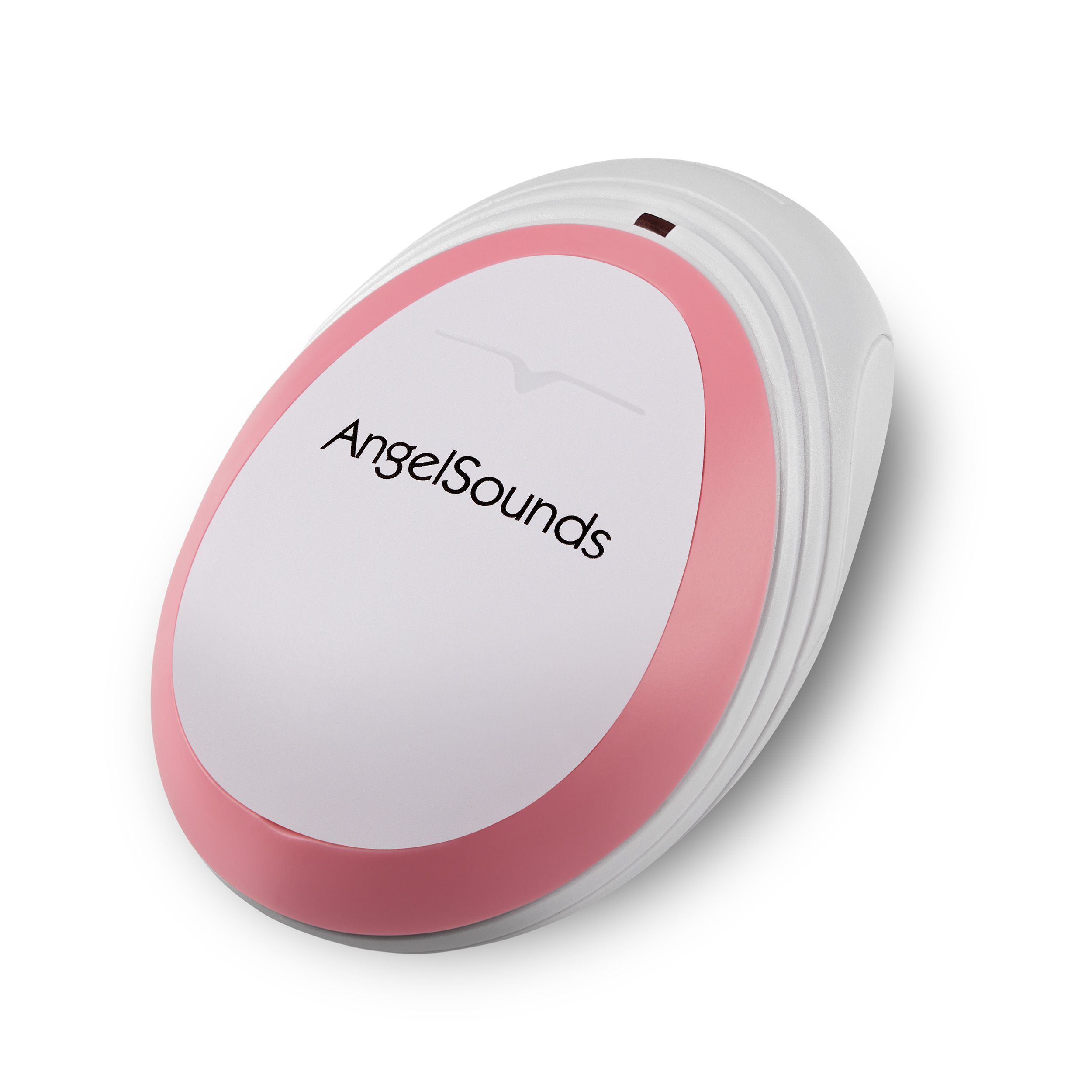 Weiß-pinkes ovales Gerät mit "AngelSounds"-Schriftzug. Oben ein rotes Licht.