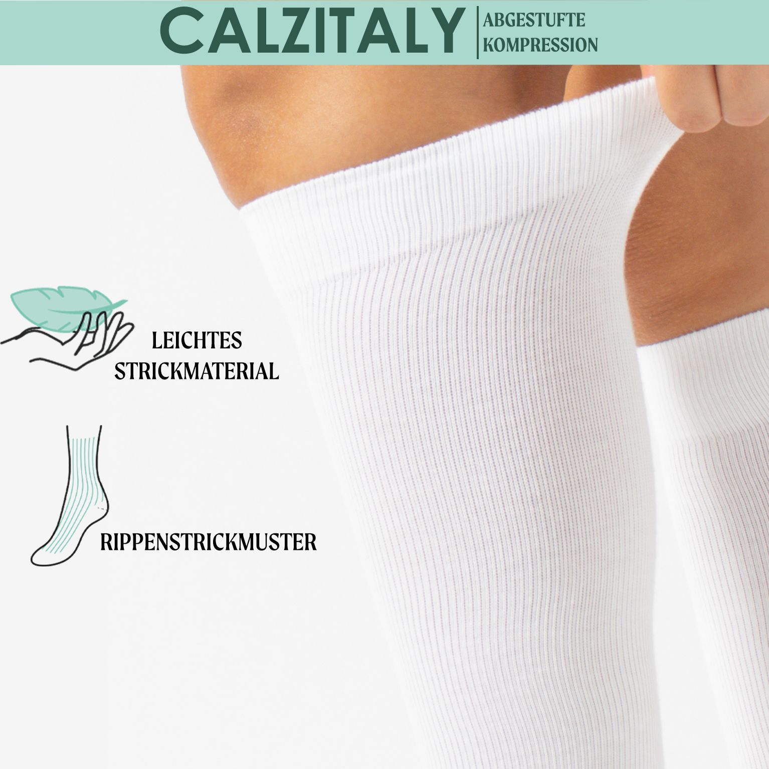 CALZITALY Unisex Kniestrümpfe aus Baumwolle Abgestufter Kompression 14-16 mm/Hg Made in Italy
