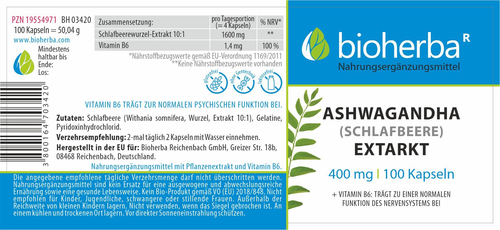 Bioherba Ashwagandha Extrakt (Schlafbeere) Kapseln