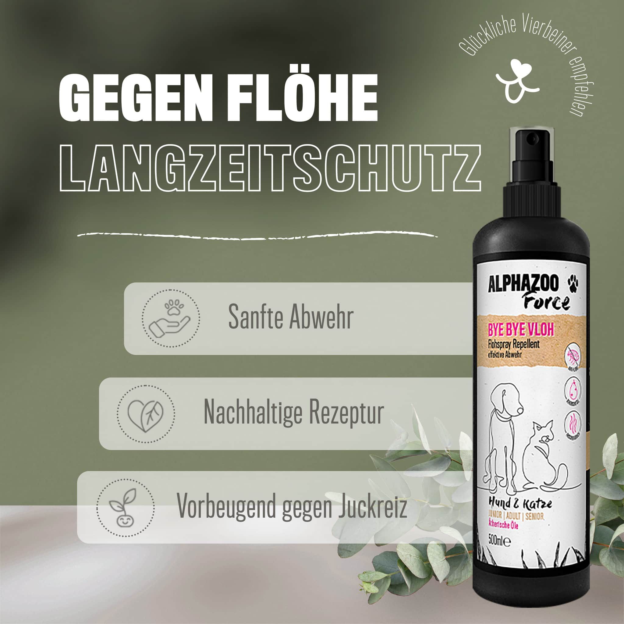 ALPHAZOO ByeByeVloh Flohbefall Spray I Flohmittel Hunde I Gegen Flohbisse, Flohstiche, Flöhe, Floh
