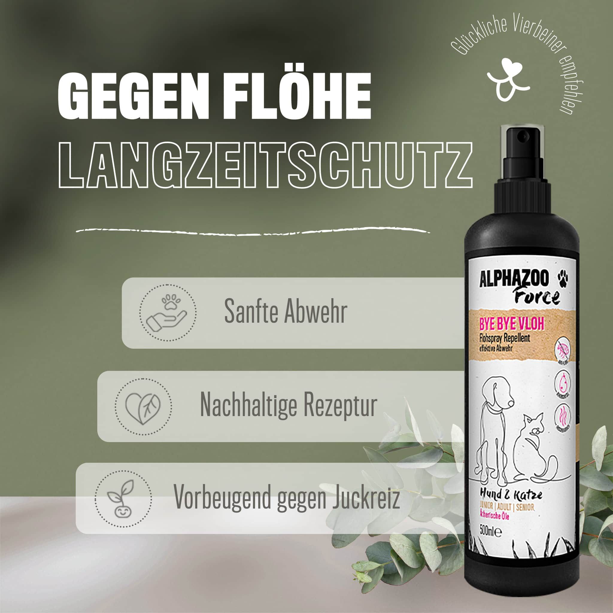 Alphazoo ByeByeVloh Flohmittel für Hunde & Katzen I Starkes Anti Flohspray 500 ml Spray