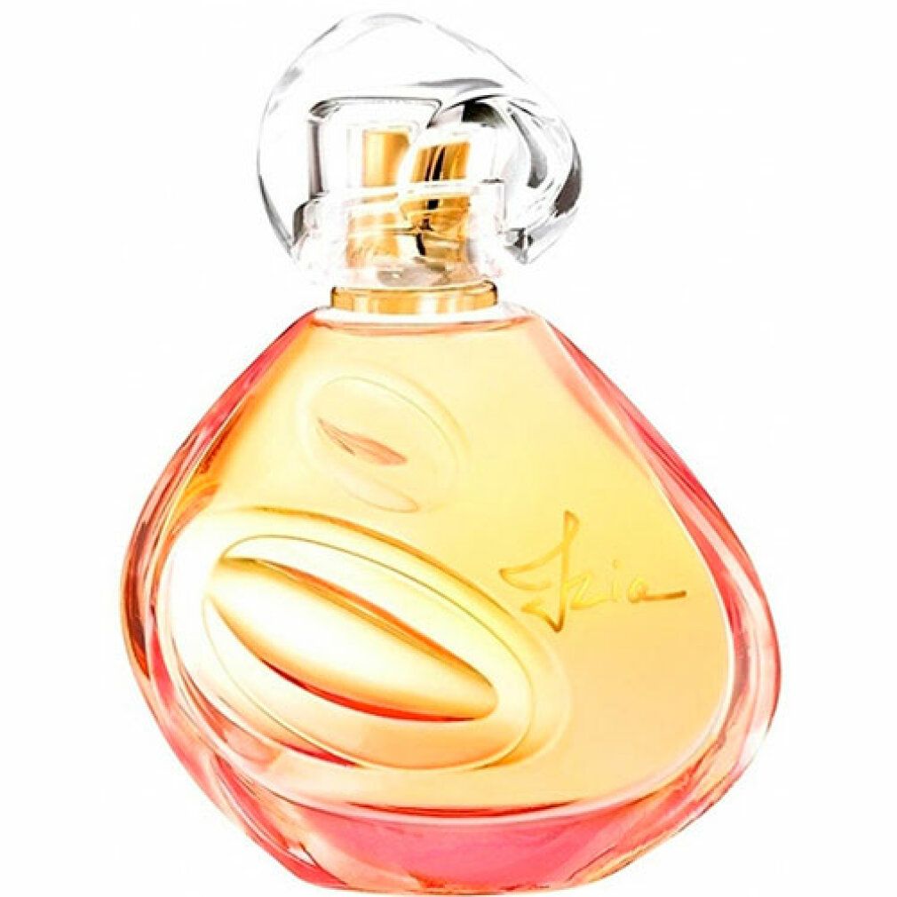 Parfümflakon mit goldfarbenem Zerstäuber und transparentem Verschluss. Aufschrift "Izia" in Gold.