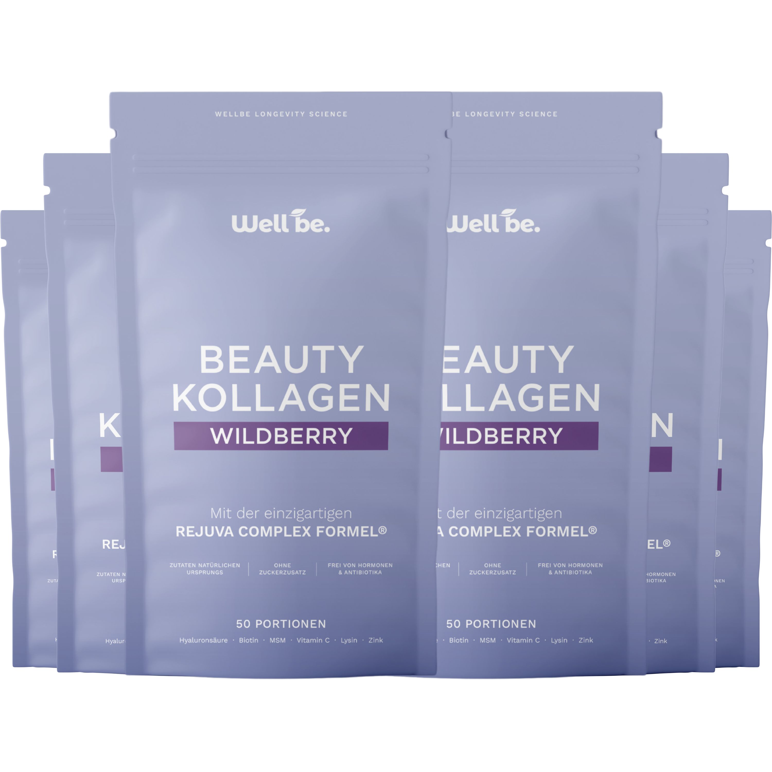 Mehrere Beutel Wellbe Beauty Kollagen Wildberry mit Rejuva Complex® Formel, 50 Portionen.