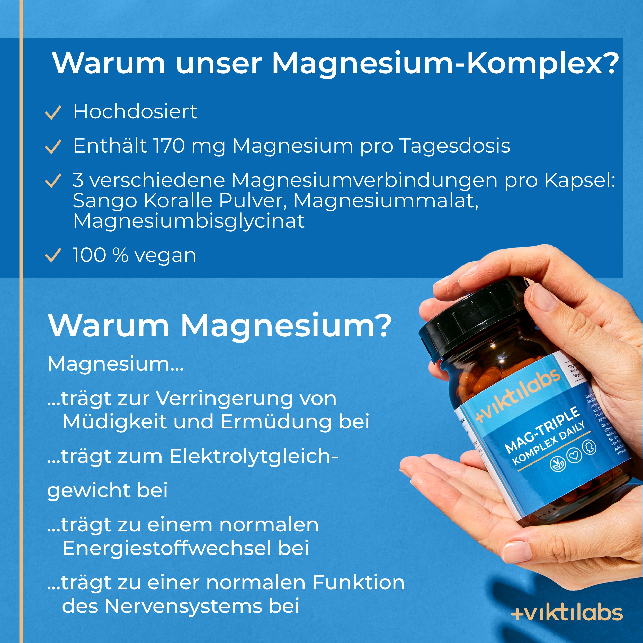 Viktilabs Mag-Triple® Daily: Hochverträglicher Dreifach-Magnesium-Komplex ohne Citrate