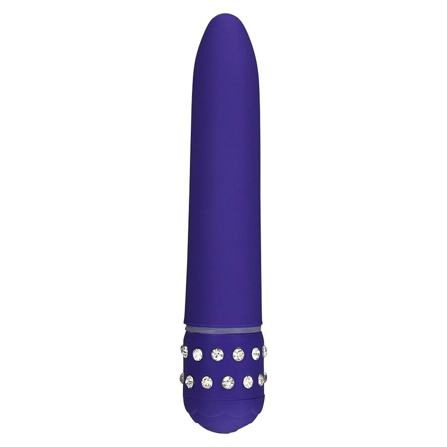 Lila Vibrator mit Kristallverzierung am unteren Ende.