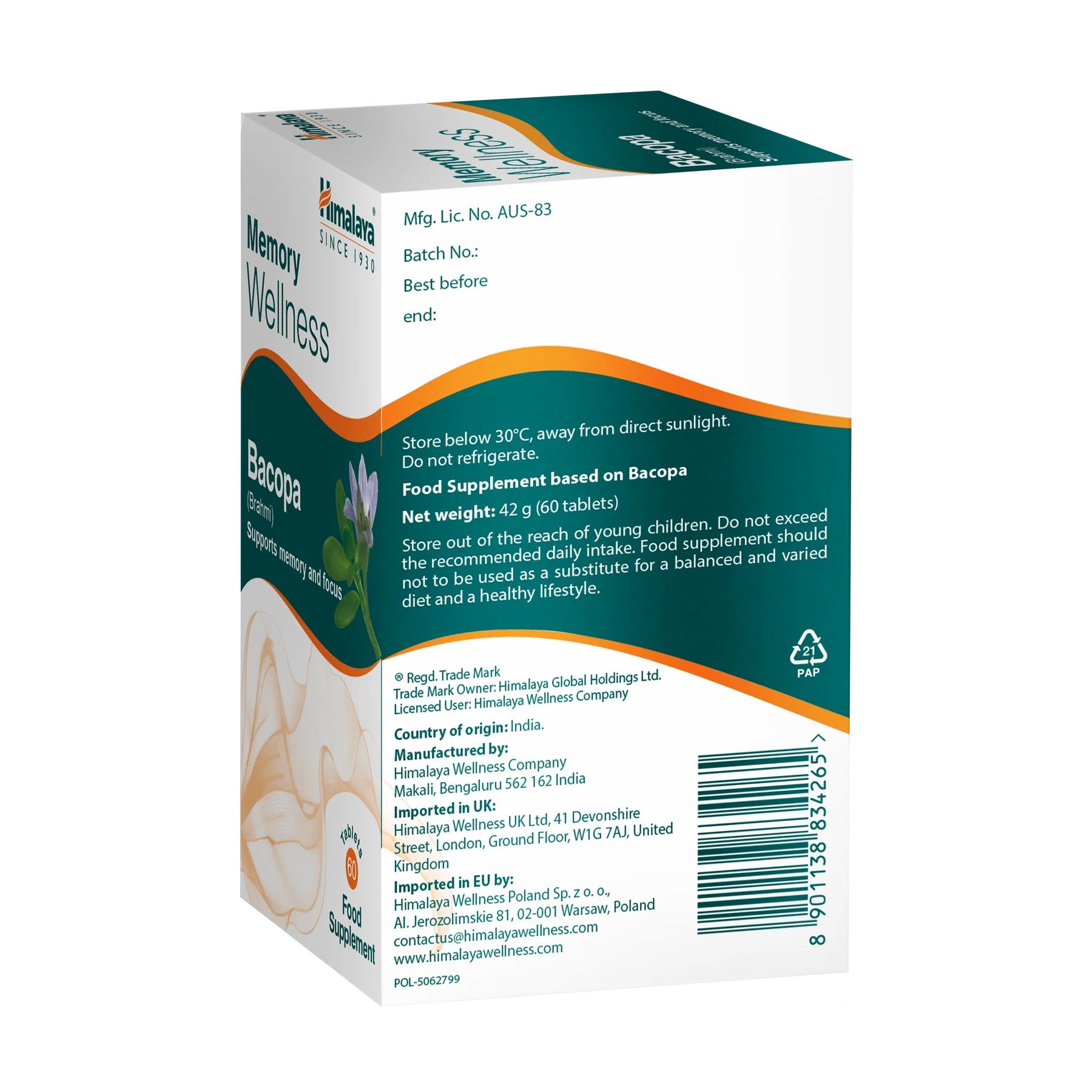 Himalaya Memory Wellness Focus Bacopa (Brahmi) - 60 Tabletten