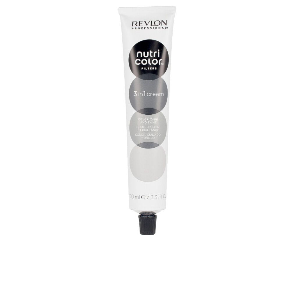 Tube mit schwarzem Verschluss. Aufschrift: Revlon Professional, Nutri Color Filters, 3 in 1 cream.