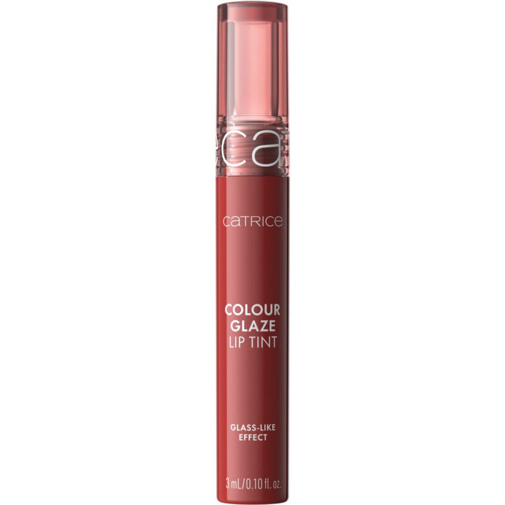 Lippentint-Fläschchen. Produktname und Marke sichtbar. Farbton: Rotbraun. Glasähnlicher Effekt. Volumen: 3 ml.