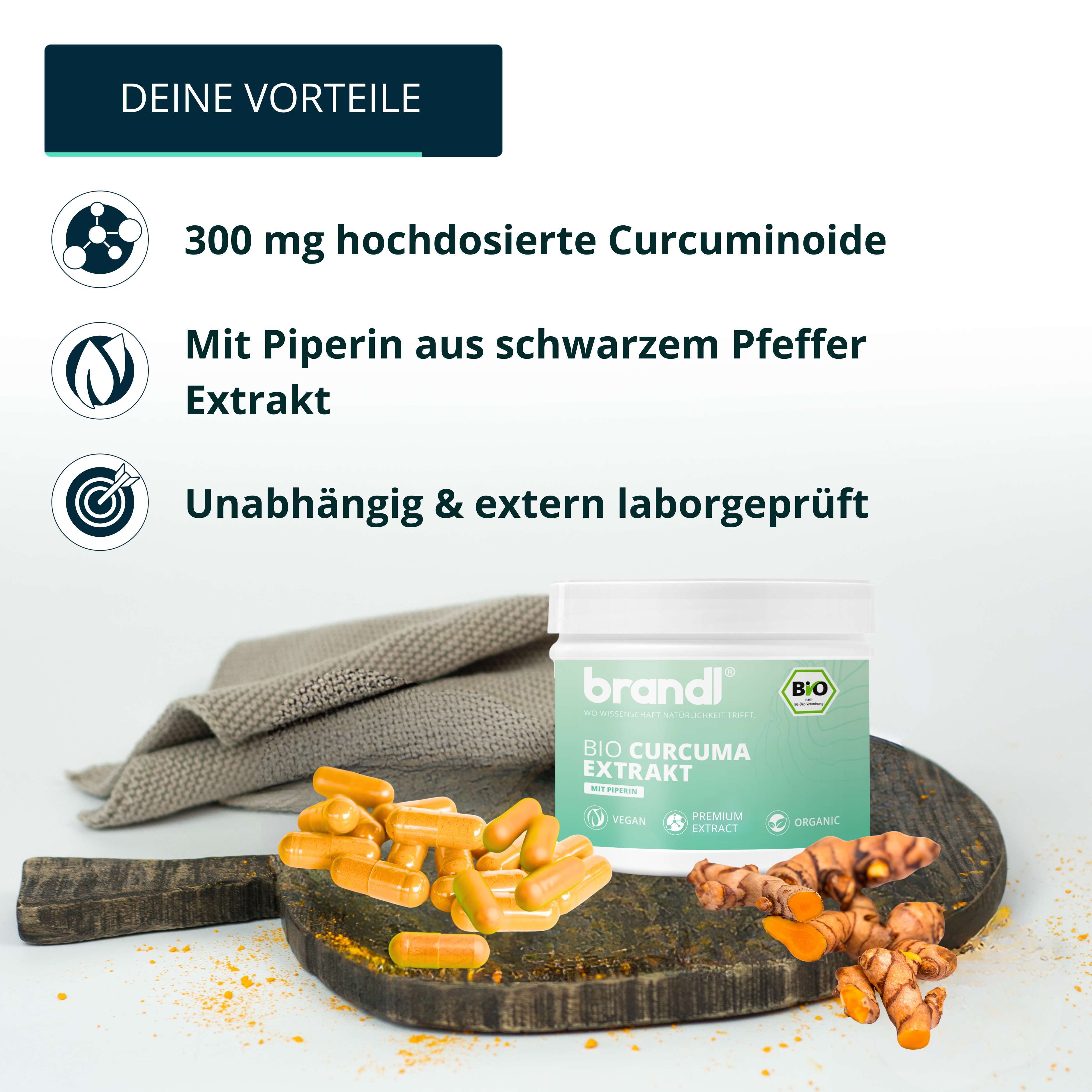 brandl® Bio Curcuma Extrakt mit Curcumin (Curcuminoide) & Bio Piperin