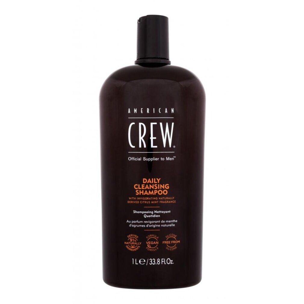American Crew Daily Cleansing Shampoo, 1L Flasche mit schwarzem Verschluss.
