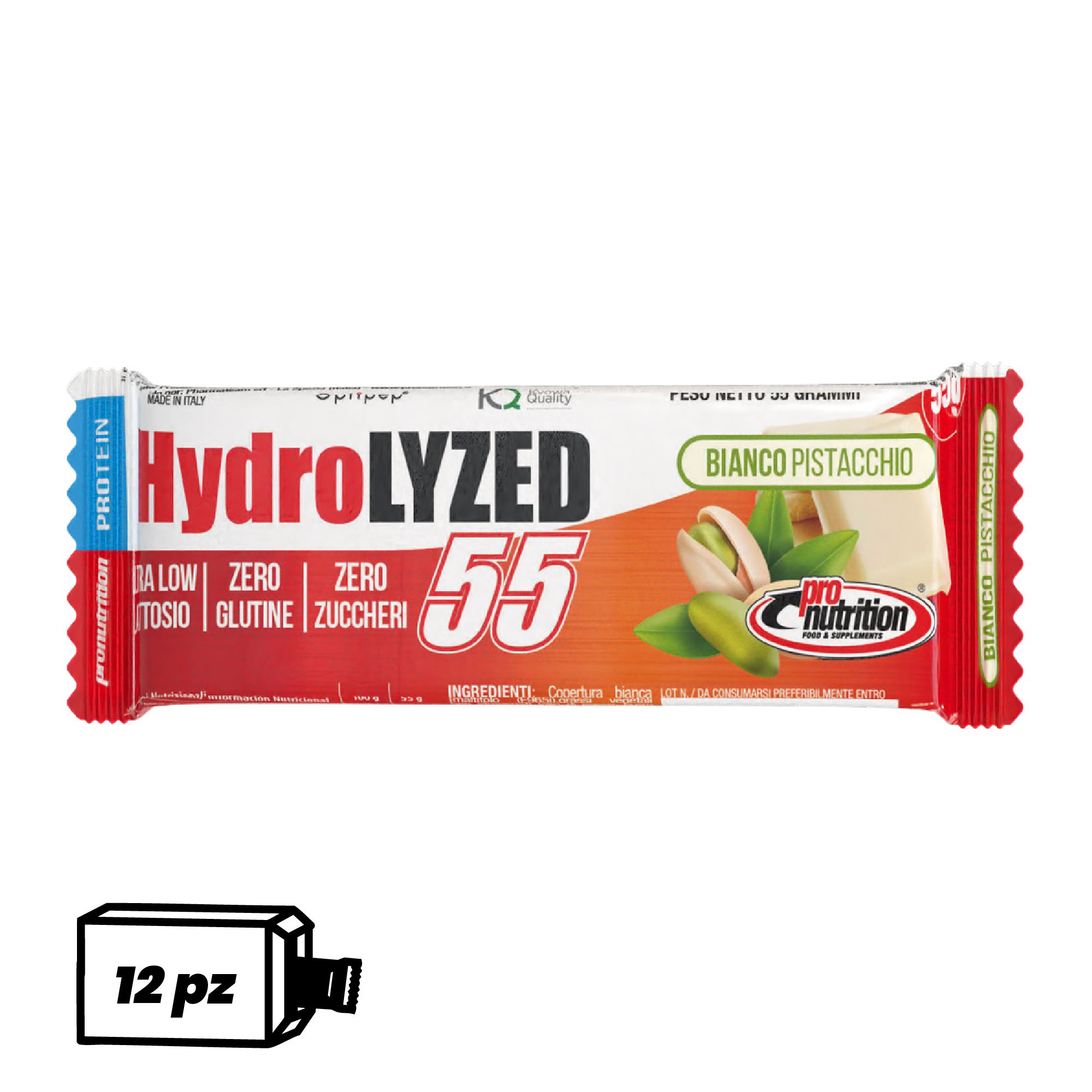 Pronutrition Barretta proteica Hydrolized senza zuccheri (12 x 55 gr, Bianco pistacchio)