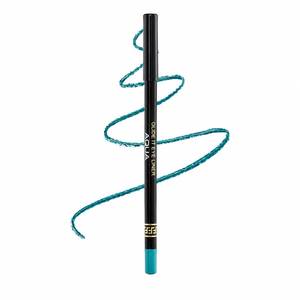 Schwarzer Eyeliner-Stift mit türkisfarbener Spitze und Schriftzug "AQUA GLIDE IT EYE LINER".