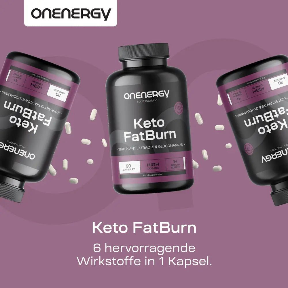 Drei Dosen OnEnergy Keto FatBurn, 90 Kapseln. "6 hervorragende Wirkstoffe in 1 Kapsel."