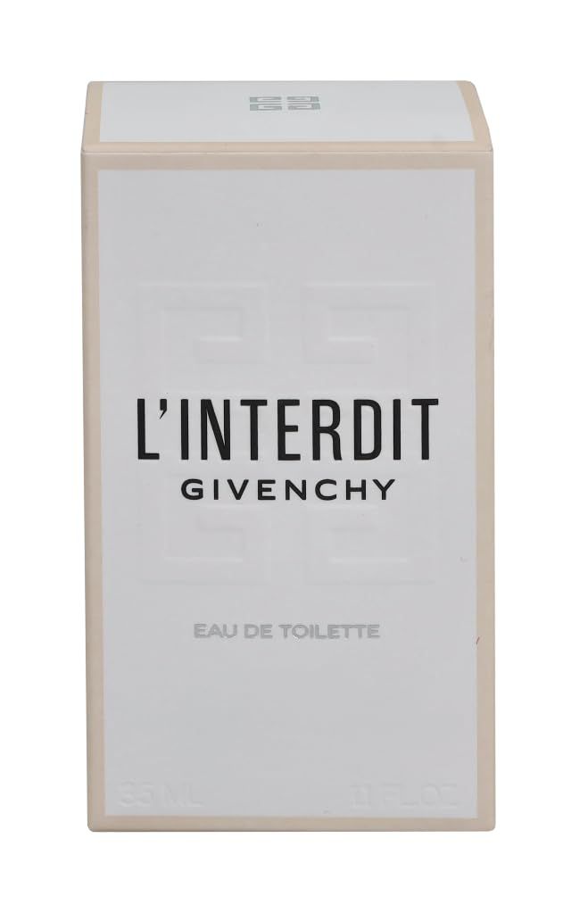 Weißer Karton mit "L'INTERDIT" und "GIVENCHY" Schriftzug. "EAU DE TOILETTE" darunter. 35ml und 1.0 FL.OZ. unten.