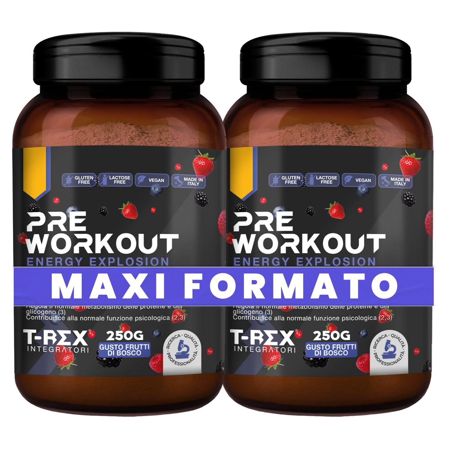 T-Rex Integratori Pre Workout Frutti di Bosco Polvere Integratore Sportivo Per Prestazioni Intense