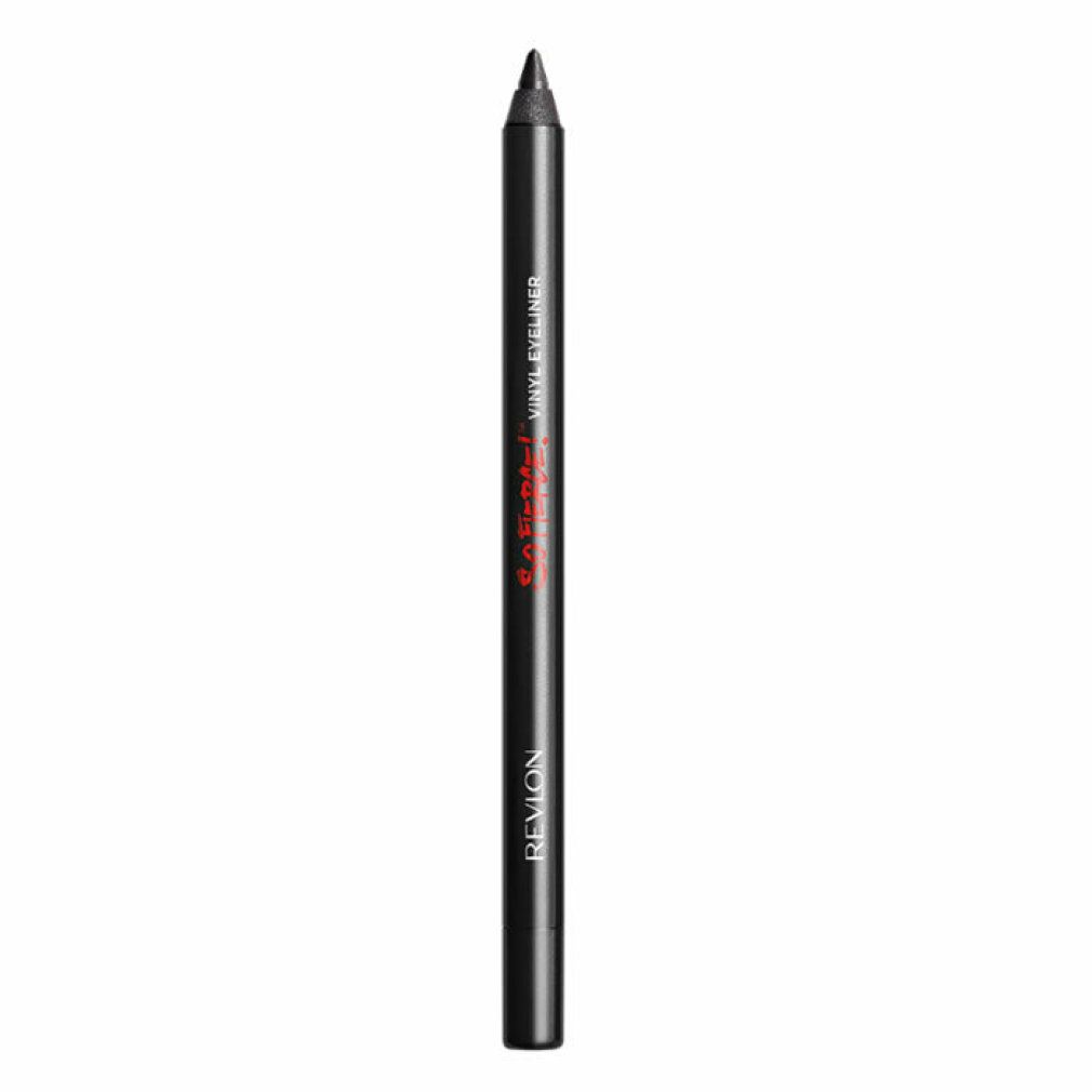 Schwarzer Revlon So Fierce Vinyl Eyeliner. Spitze, zylindrische Form. Schwarzer Stift mit roter Schrift.