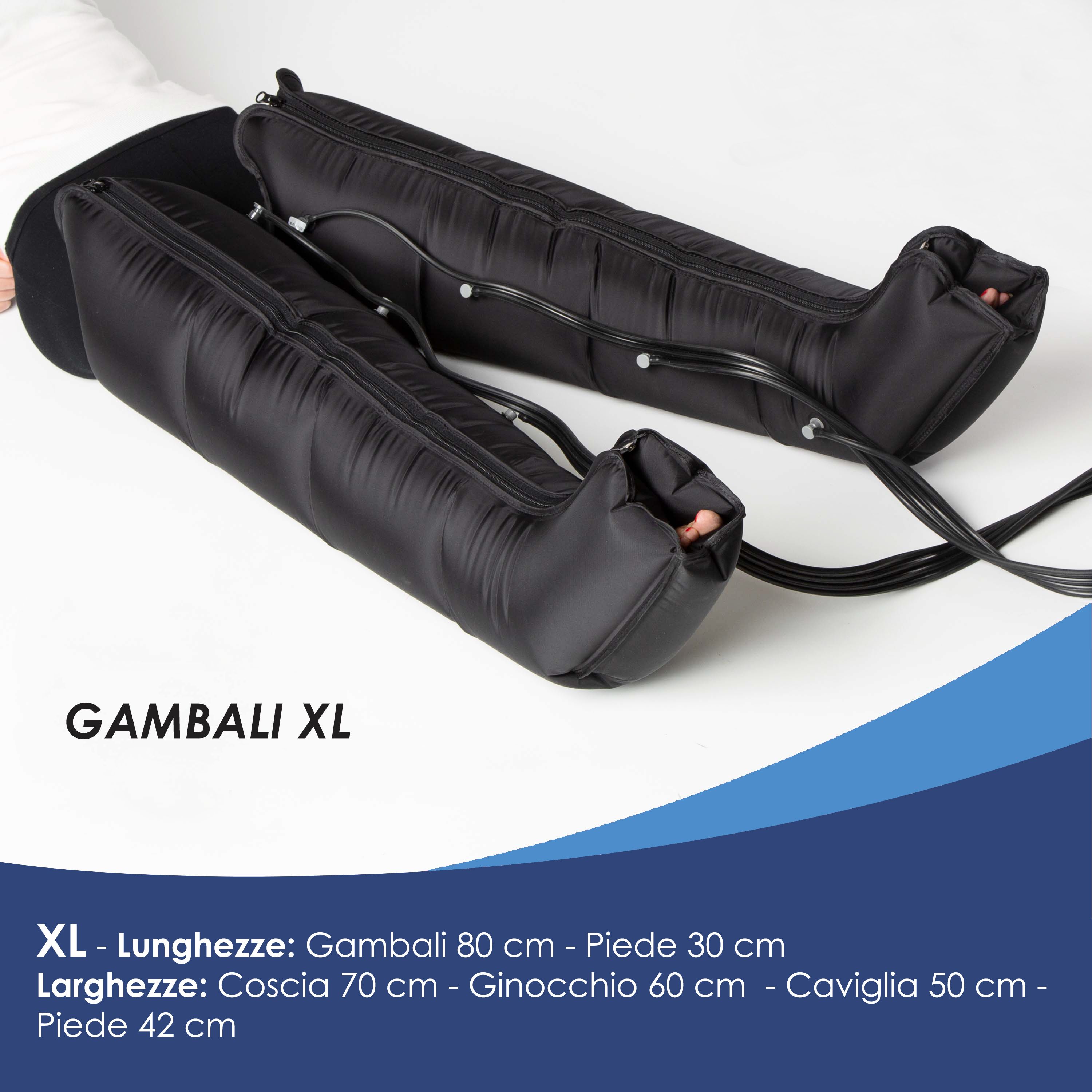 XL-Beinmanschetten für die Pressotherapie, 80 cm Länge, 30 cm Fuß.