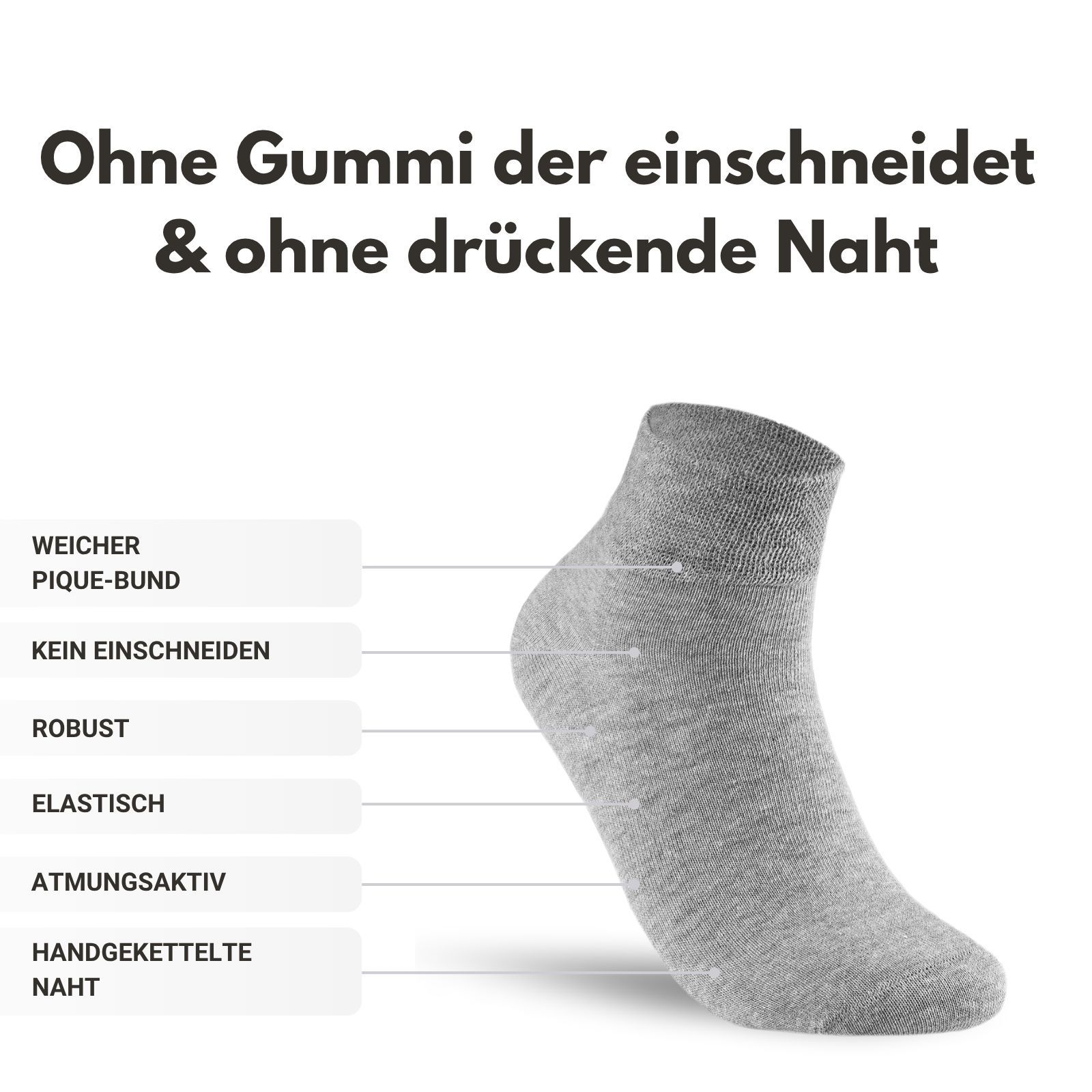 Diabetiker Quarter Socken mit Komfortbund ohne Gummi & ohne Naht für Damen und Herren