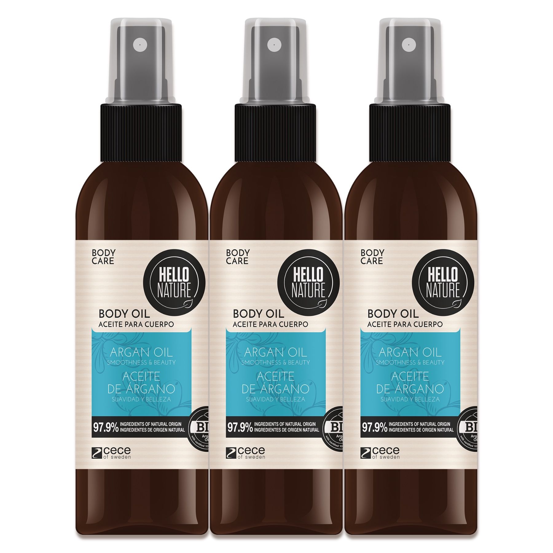 Hello Nature Körperöl mit Arganöl für Körperpflege 3x130 ml