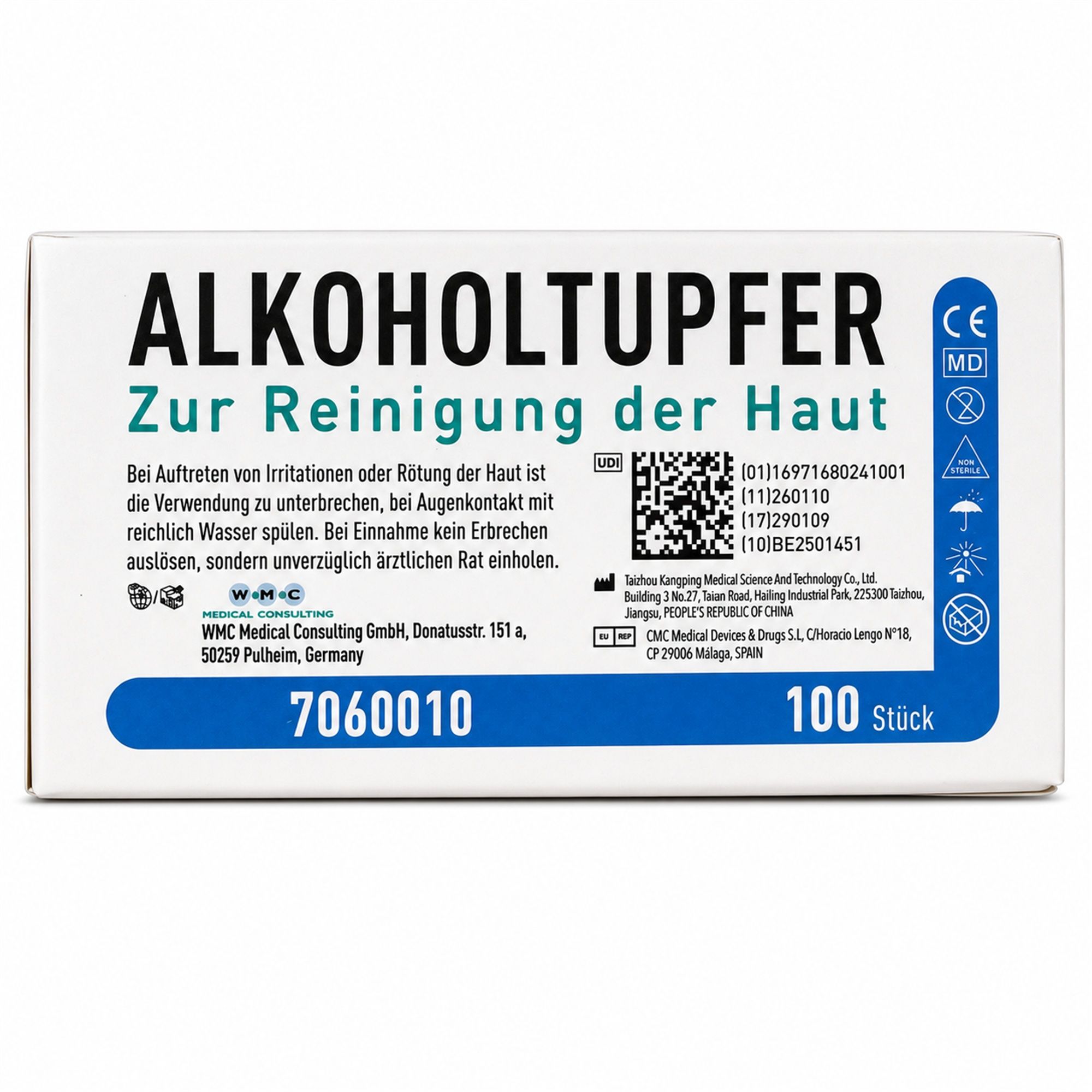 WMC Alkoholtupfer 70 % Isopropylalkohol zur Hautreinigung