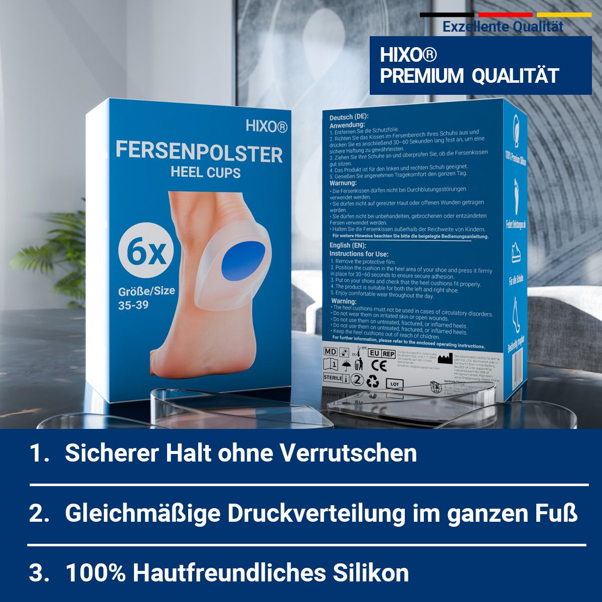 HIXO Fersenkissen Fersenpolster aus Silikon für Damen (35-39)