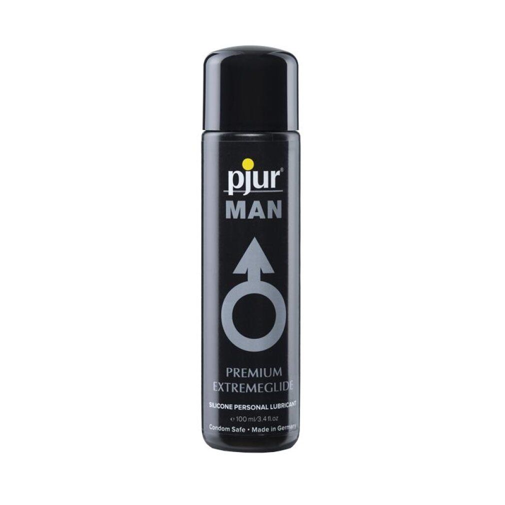 Schwarze Flasche pjur MAN Premium Extremeglide Gleitmittel, 100ml, auf Silikonbasis.