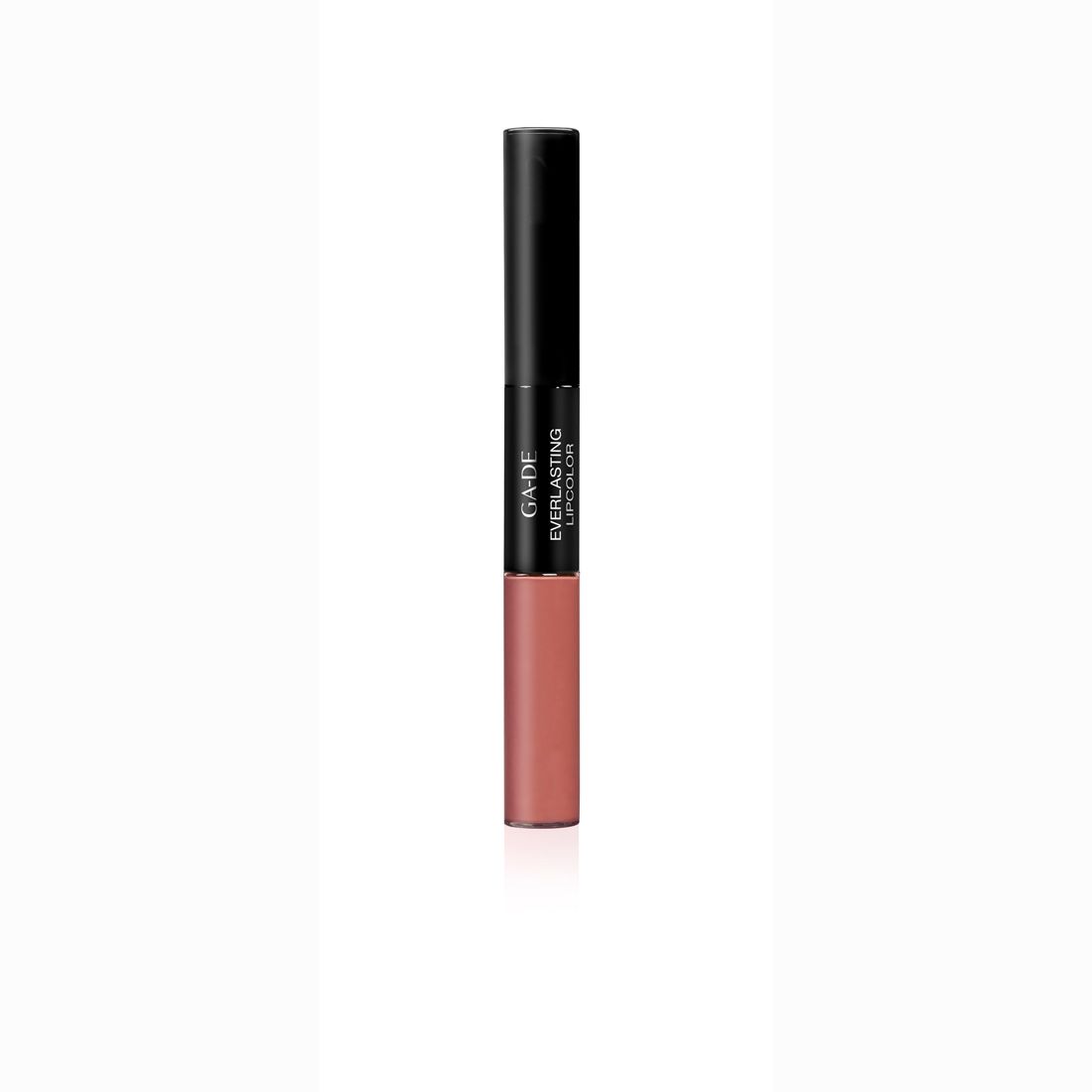 Ga-De Everlasting Lipcolor. Doppelendiger Lippenstift, schwarz und rosa. Aufschrift: Ga-De, Everlasting Lipcolor.